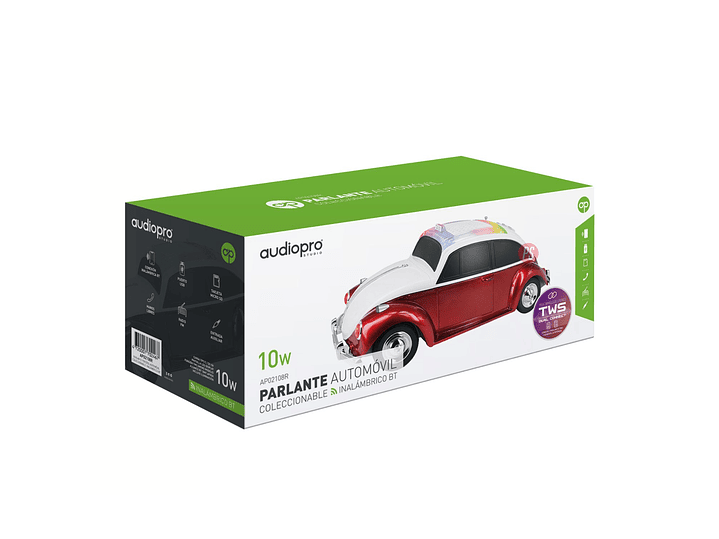 Parlante Auto Escarabajo BT 10W con Luces y TWS Rojo - PS 4