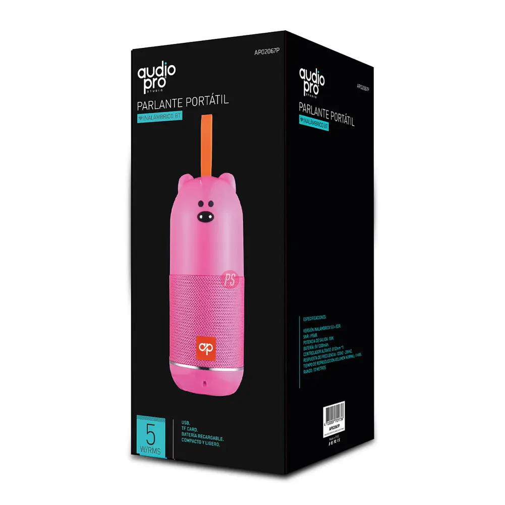 Parlante Oso Rosado BT Portátil 5W con USB/SD - PS 2