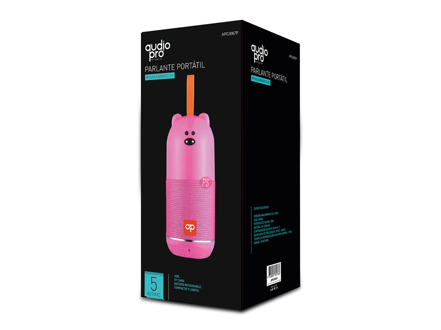 Parlante Oso Rosado BT Portátil 5W con USB/SD - PS 2