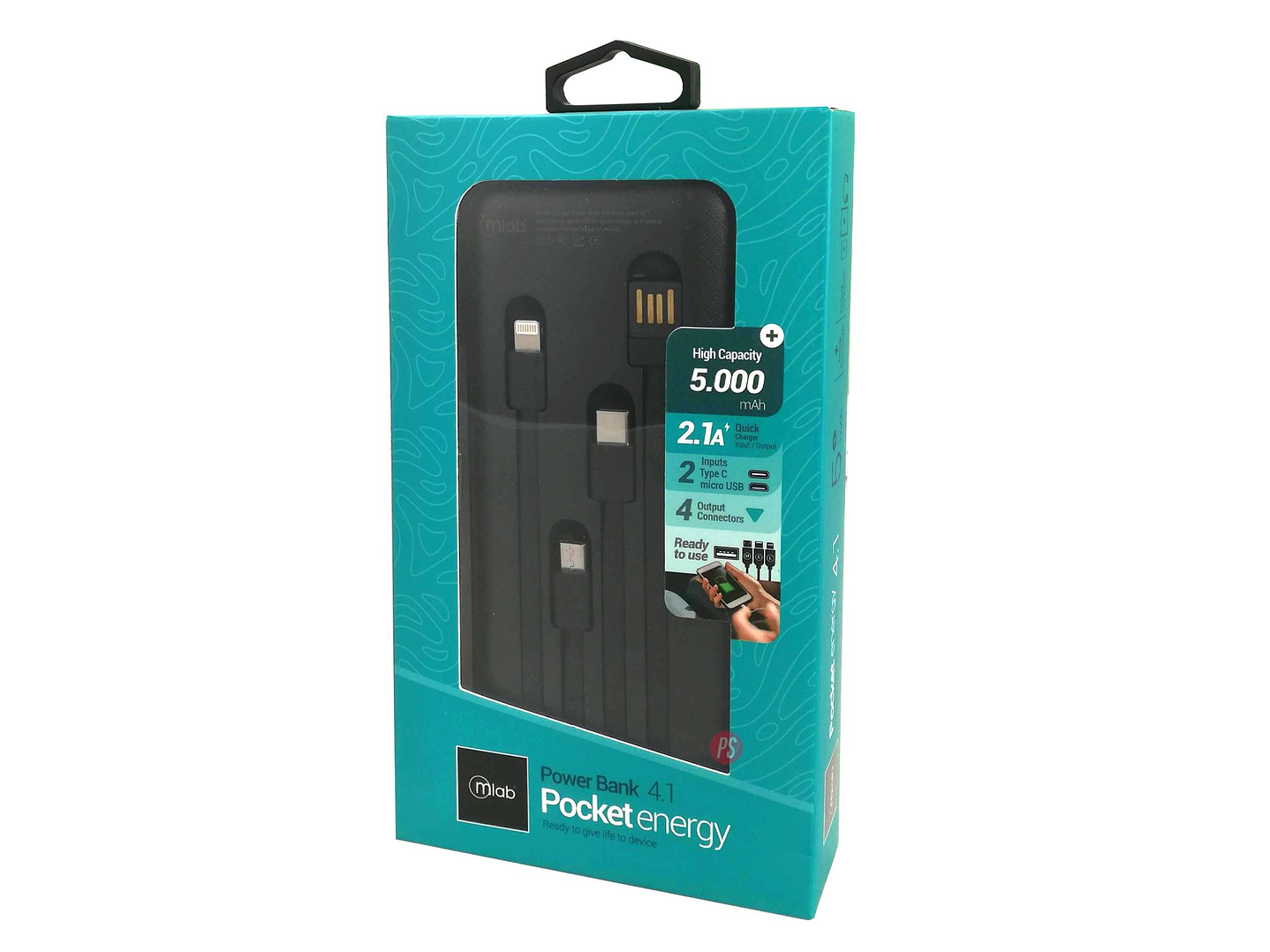 Powerbank 5000mAh Pocket Energy con 4 Cables y Linterna - PS 5