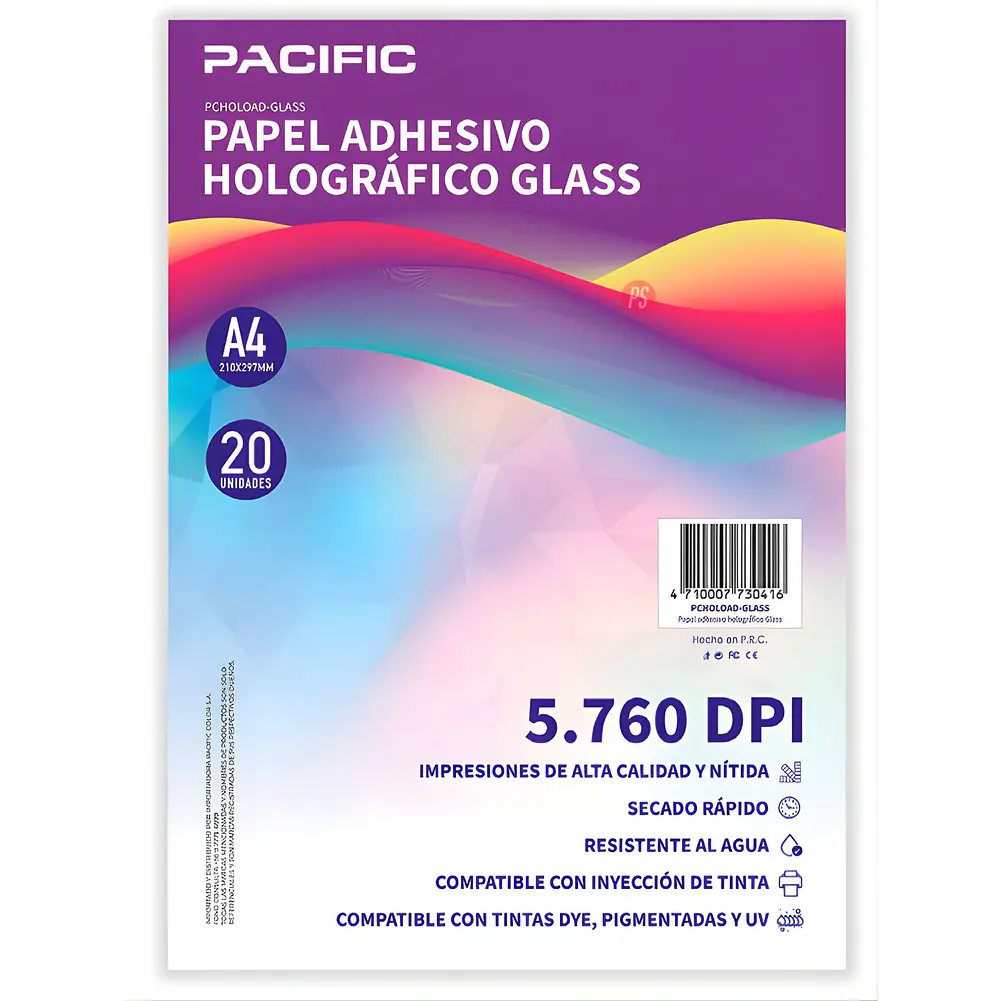 Papel Adhesivo Holografico 20 Hojas Glass A4 5760 DPI - PS 1