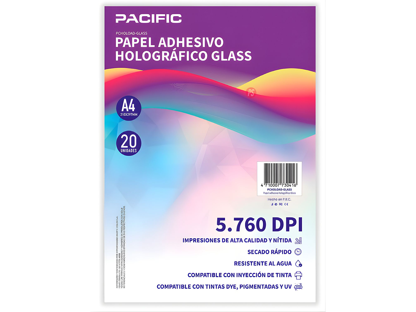 Papel Adhesivo Holografico 20 Hojas Glass A4 5760 DPI - PS 1