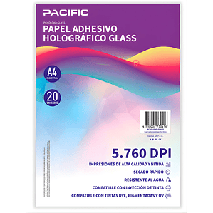 Papel Adhesivo Holografico 20 Hojas Glass A4 5760 DPI - PS