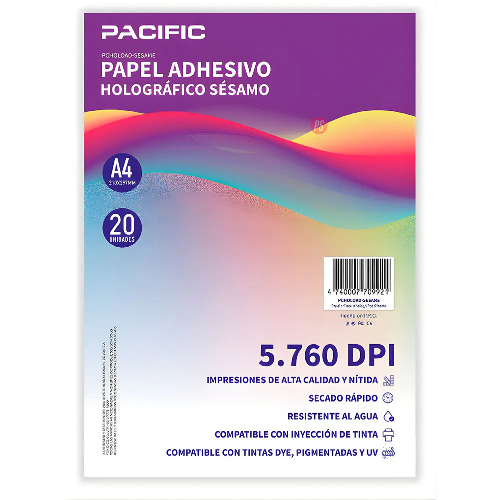 Papel Adhesivo Holografico 20 Hojas Sésamo A4 - PS 1