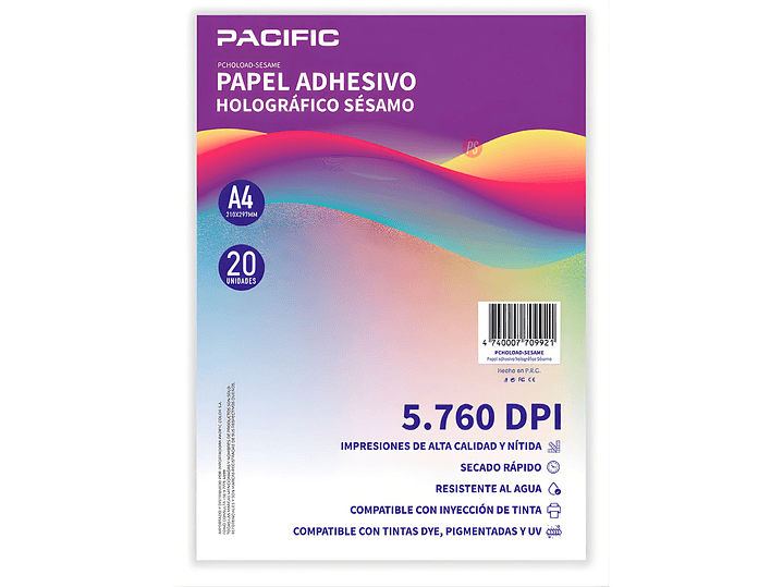 Papel Adhesivo Holografico 20 Hojas Sésamo A4 - PS 1
