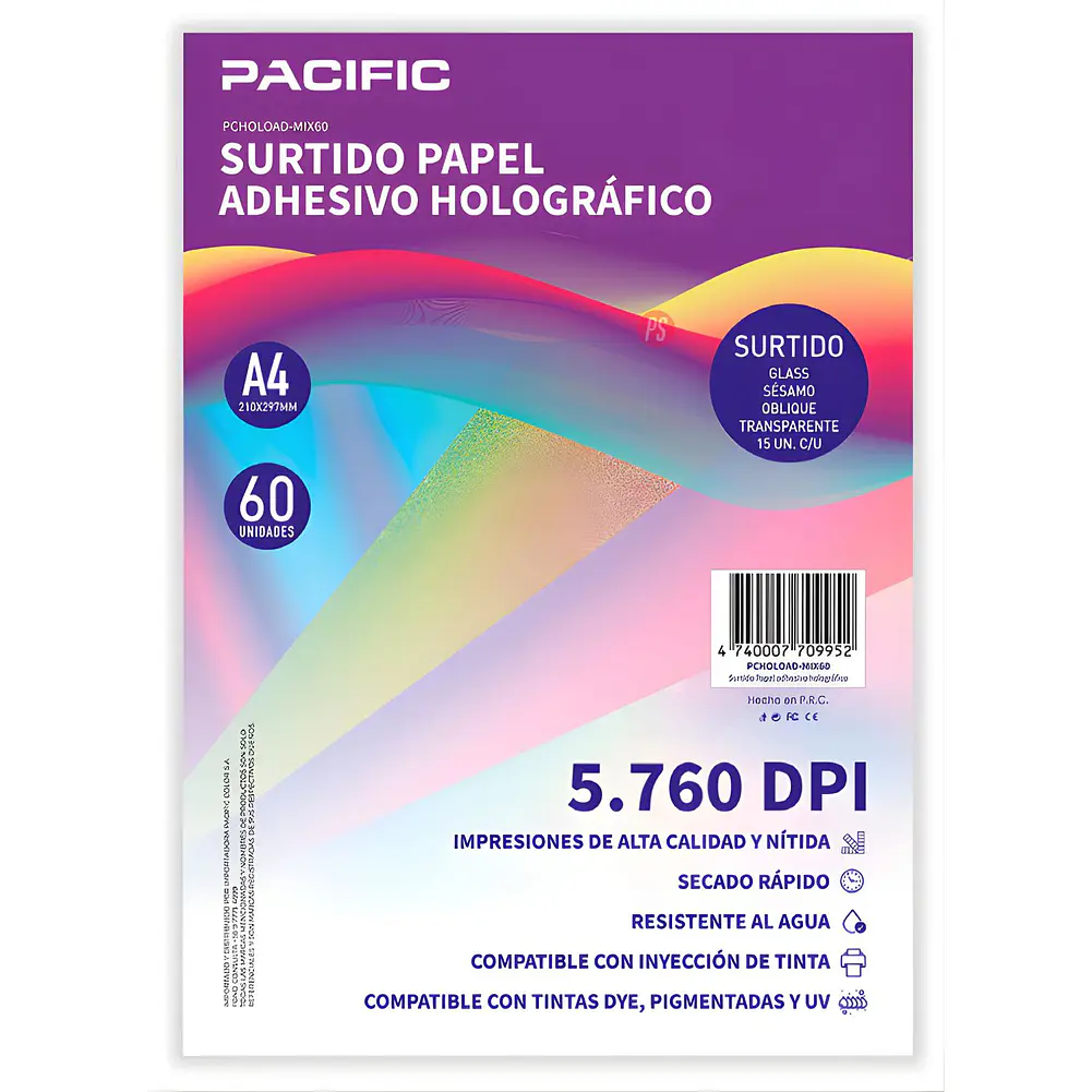 Papel Adhesivo Holografico 60 Hojas Surtido A4 - PS 1