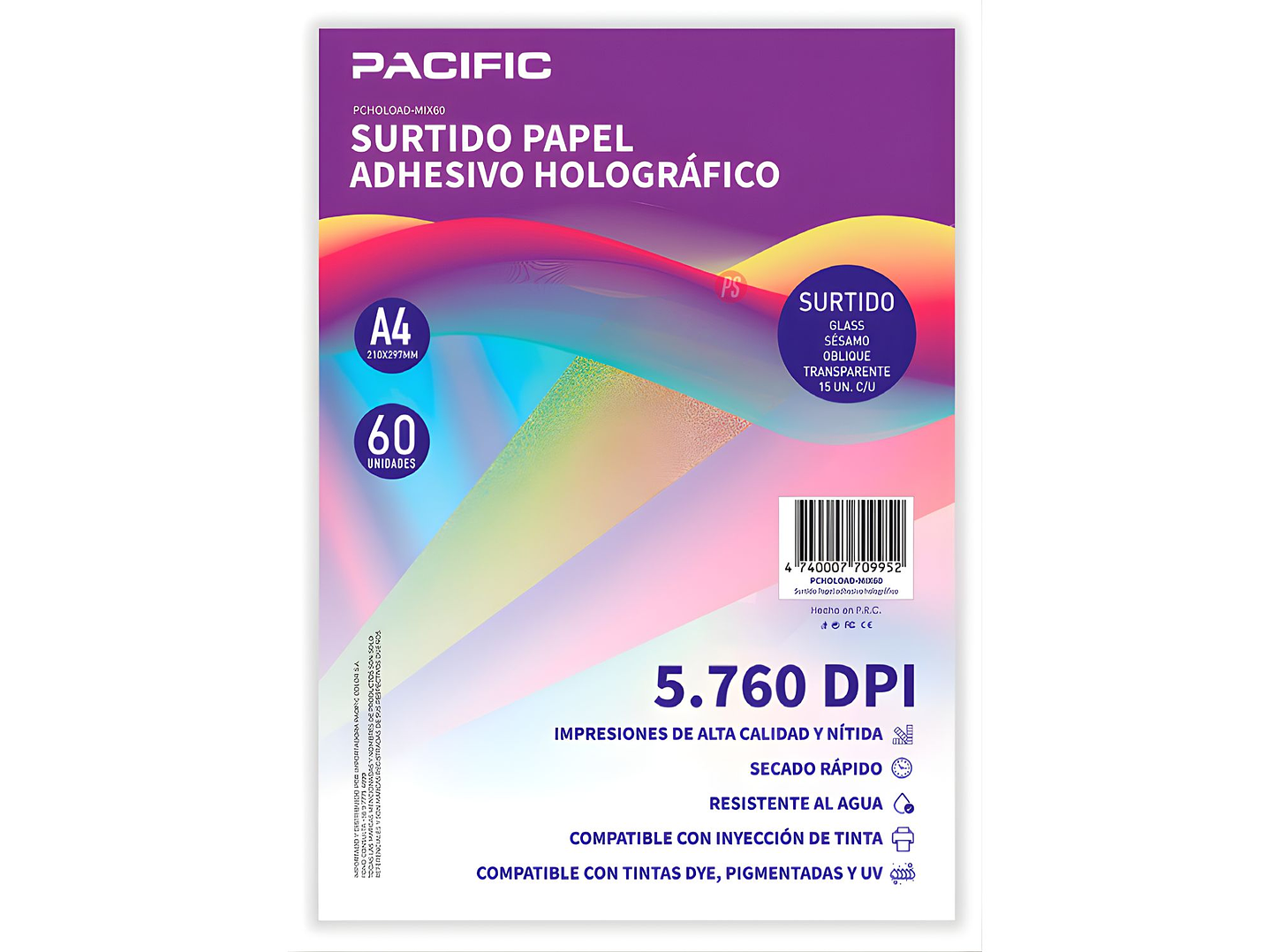 Papel Adhesivo Holografico 60 Hojas Surtido A4 - PS 1