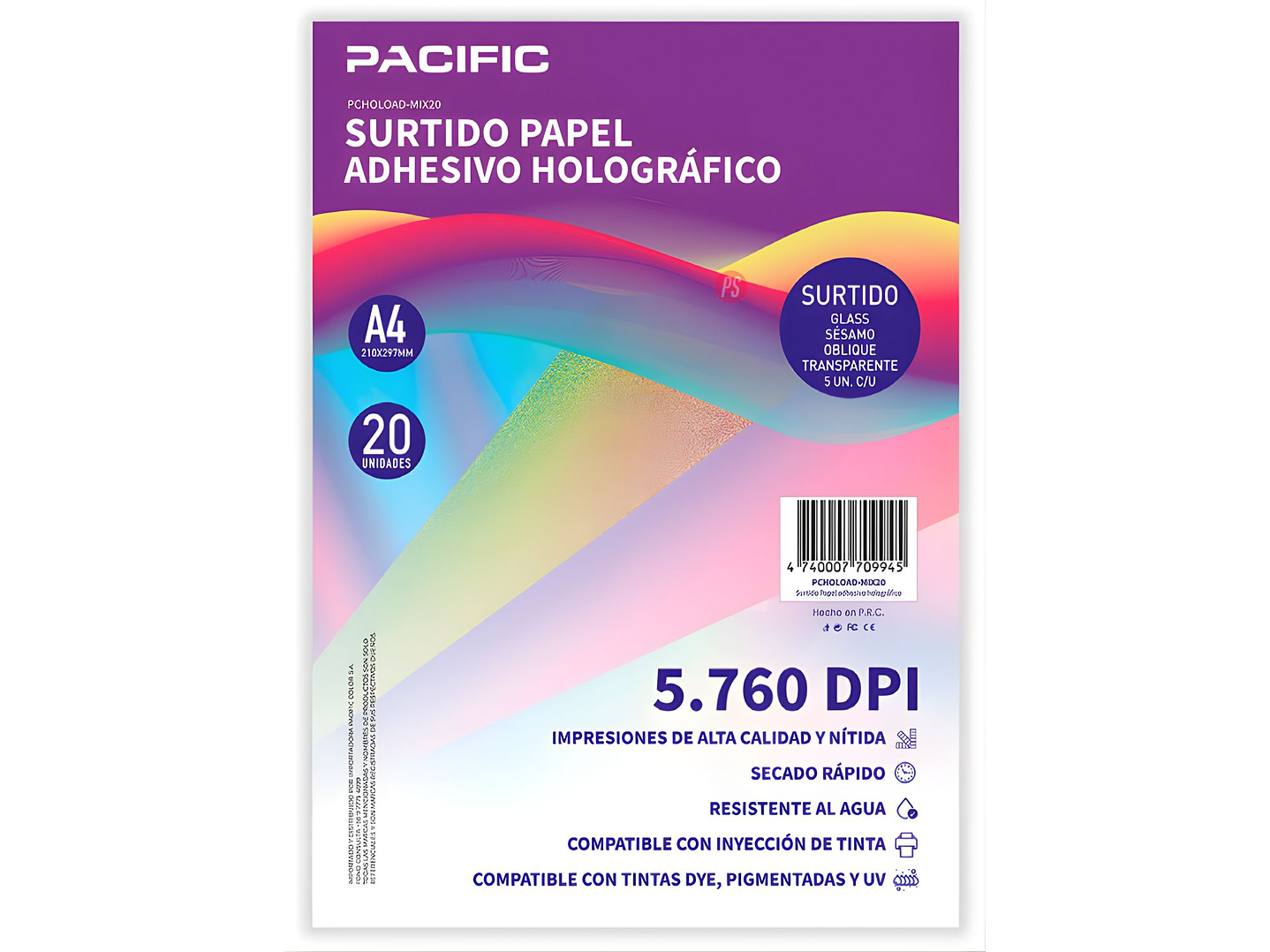 Papel Adhesivo Holografico 20 Hojas Surtido A4 - PS 1