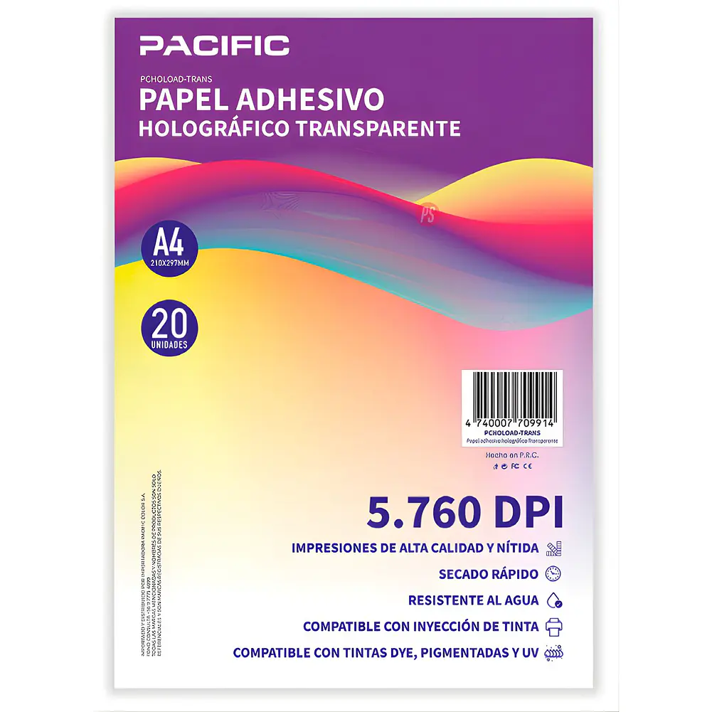 Papel Adhesivo Holografico 20 Hojas Transparente A4 - PS 1