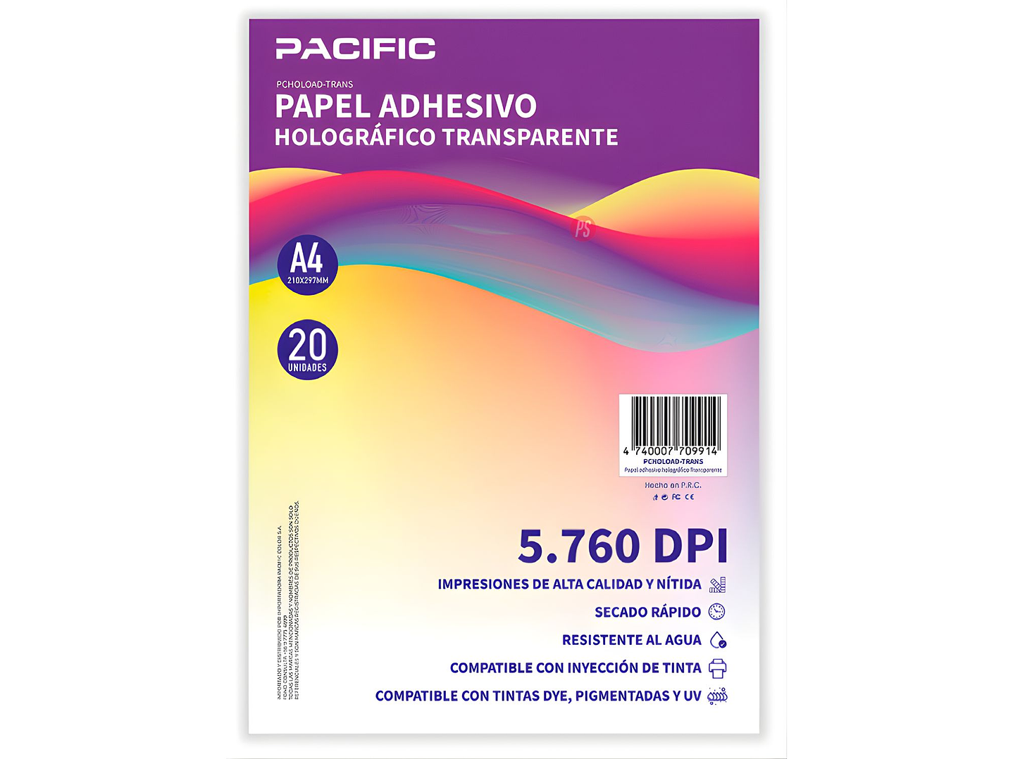 Papel Adhesivo Holografico 20 Hojas Transparente A4 - PS 1