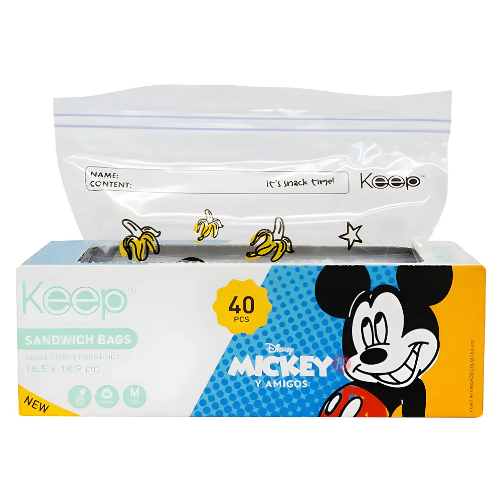 Bolsas Sandwich Mickey 40 Unidades Cierre Hermetico - PS 1