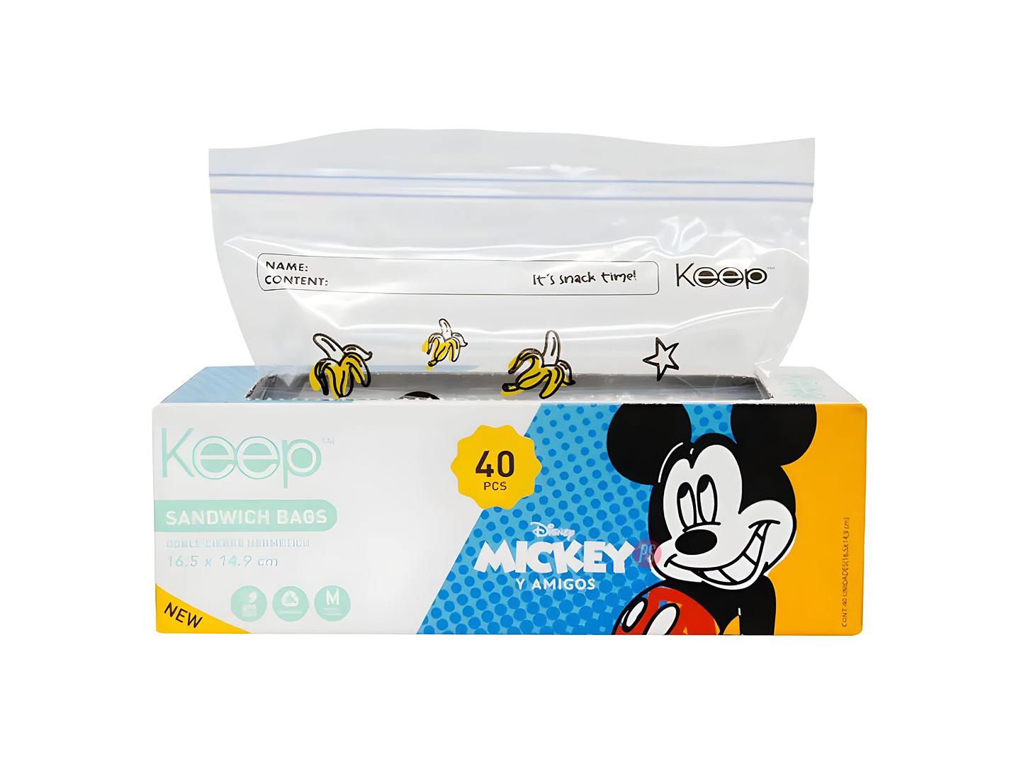 Bolsas Sandwich Mickey 40 Unidades Cierre Hermetico - PS 1