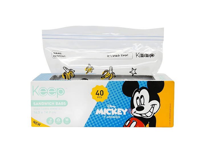Bolsas Sandwich Mickey 40 Unidades Cierre Hermetico - PS 1