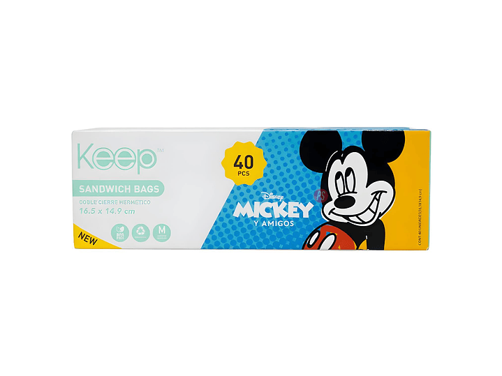 Bolsas Sandwich Mickey 40 Unidades Cierre Hermetico - PS 3