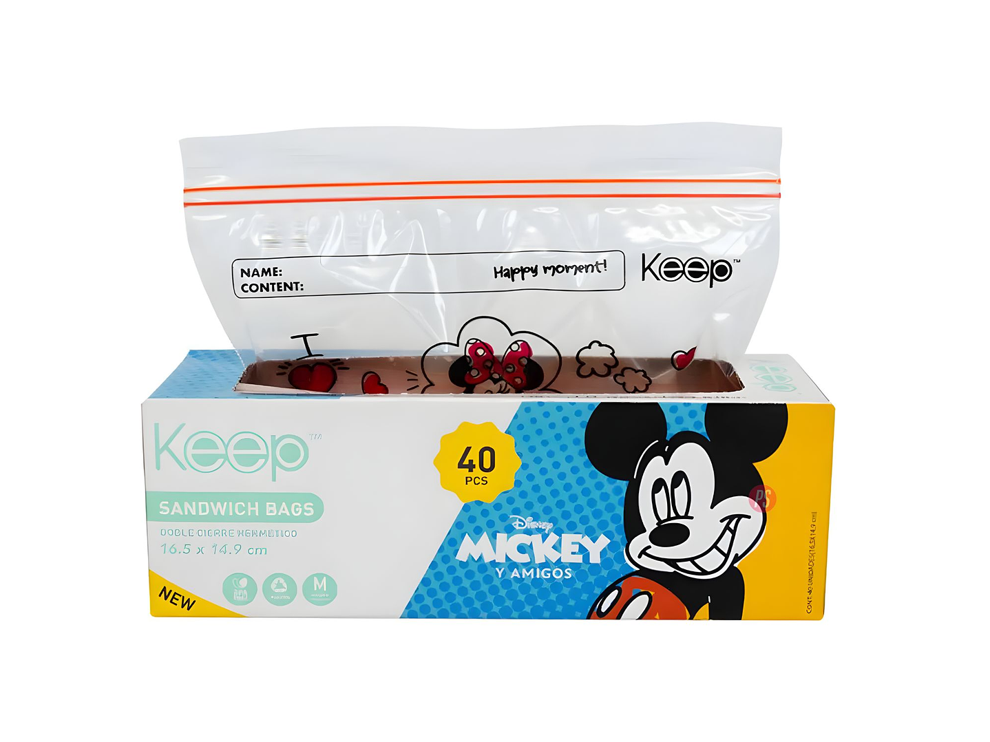 Bolsas Sandwich Minnie 40 Unidades Cierre Hermetico - PS 1