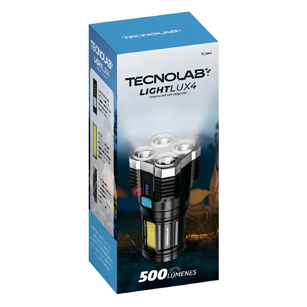 Linterna LED 500 Lúmenes USB Recargable Resistente - PS 4