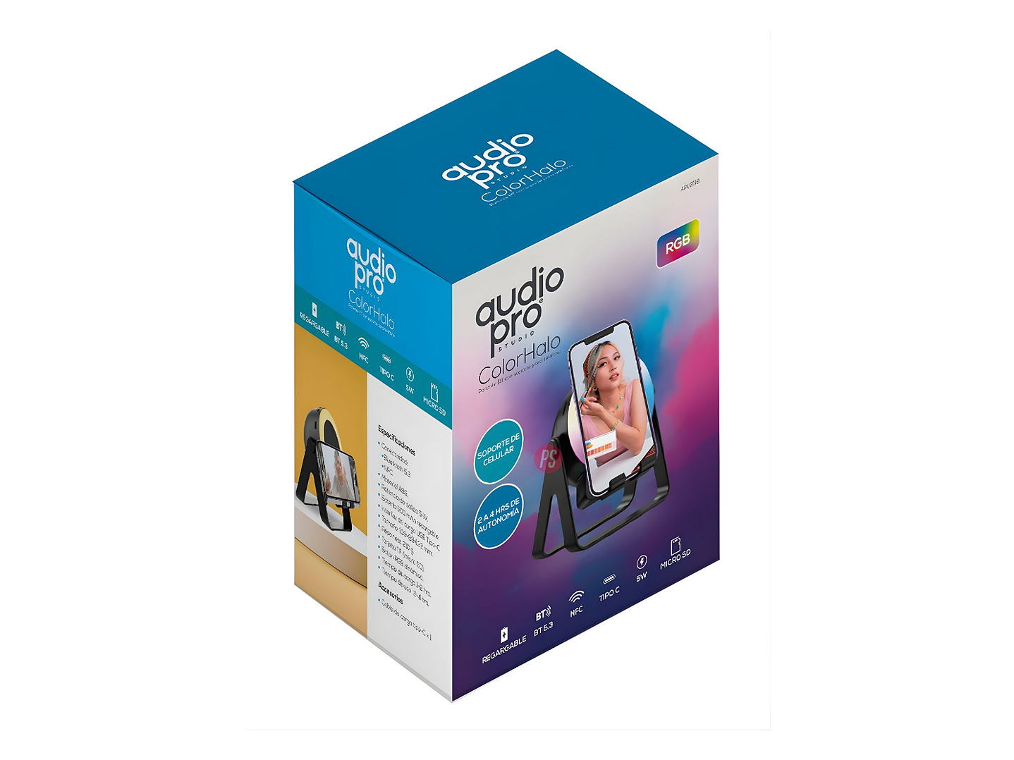 Parlante Bluetooth RGB 8W con Soporte Celular - PS 2