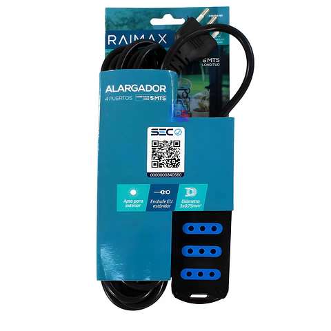 Alargador Electrico 4 Enchufes 5m SEC Colores - PS