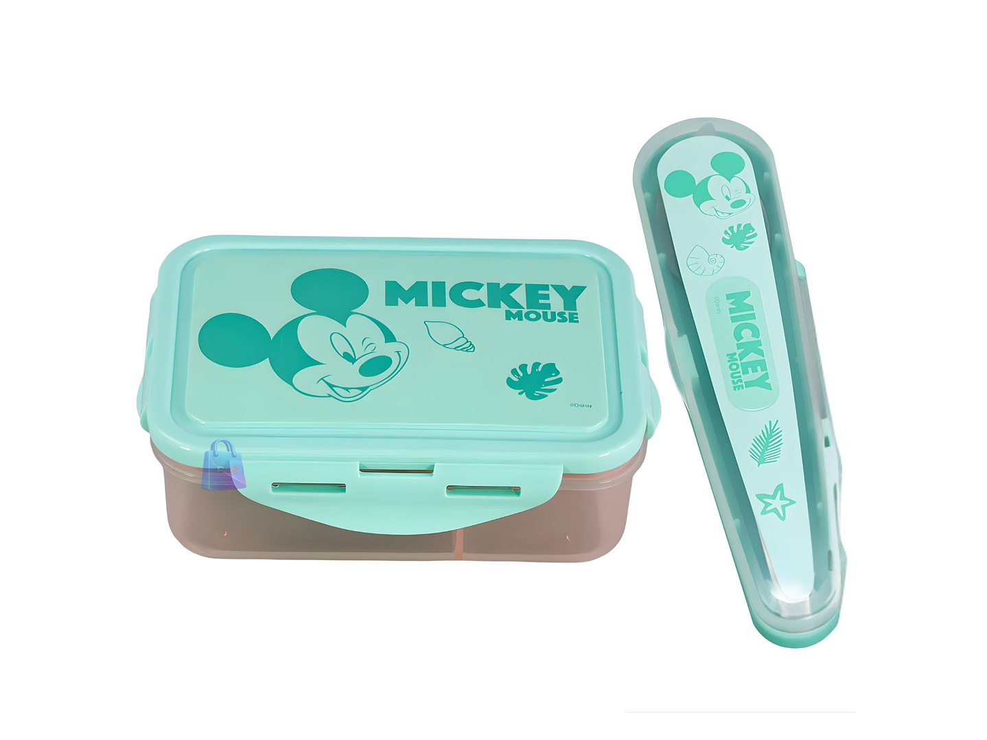 Hermético Mickey 700ml Divisiones + Cubiertos Mickey - PS 1