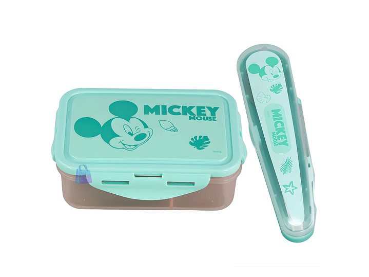 Hermético Mickey 700ml Divisiones + Cubiertos Mickey - PS 1