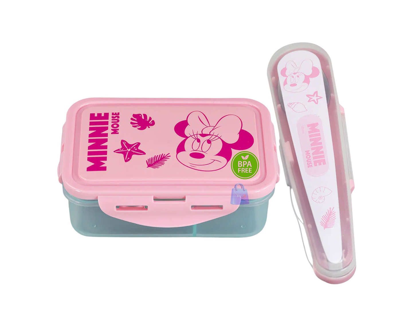 Hermético Minnie 700ml Divisiones + Cubiertos Minnie - PS 4
