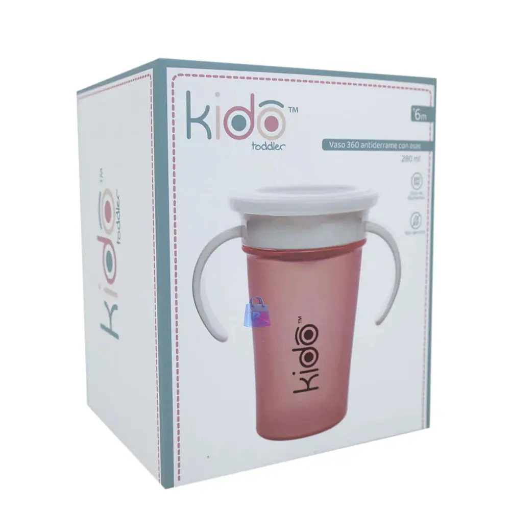 Vaso 360 Antiderrame Kido 280ml con Asas Bebé Colores - PS 5
