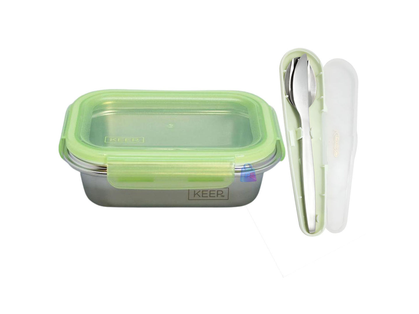 Hermético Keep 650ml Acero + Cubiertos On The Go - PS 8