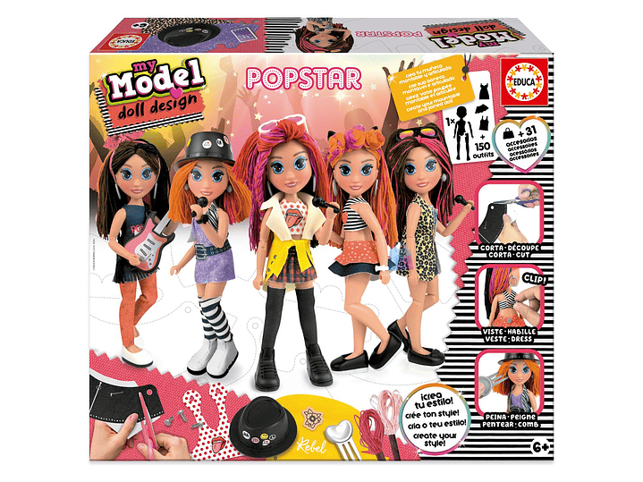 Muñeca Pop Star para Diseñar Ropa +150 Looks Creativos - PS 1