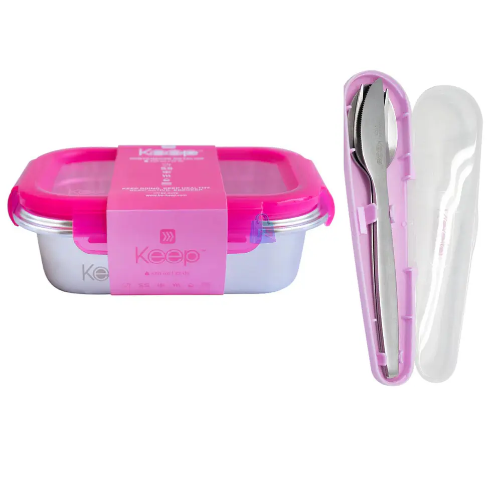 Hermético Keep 650ml Acero + Cubiertos On The Go - PS 15