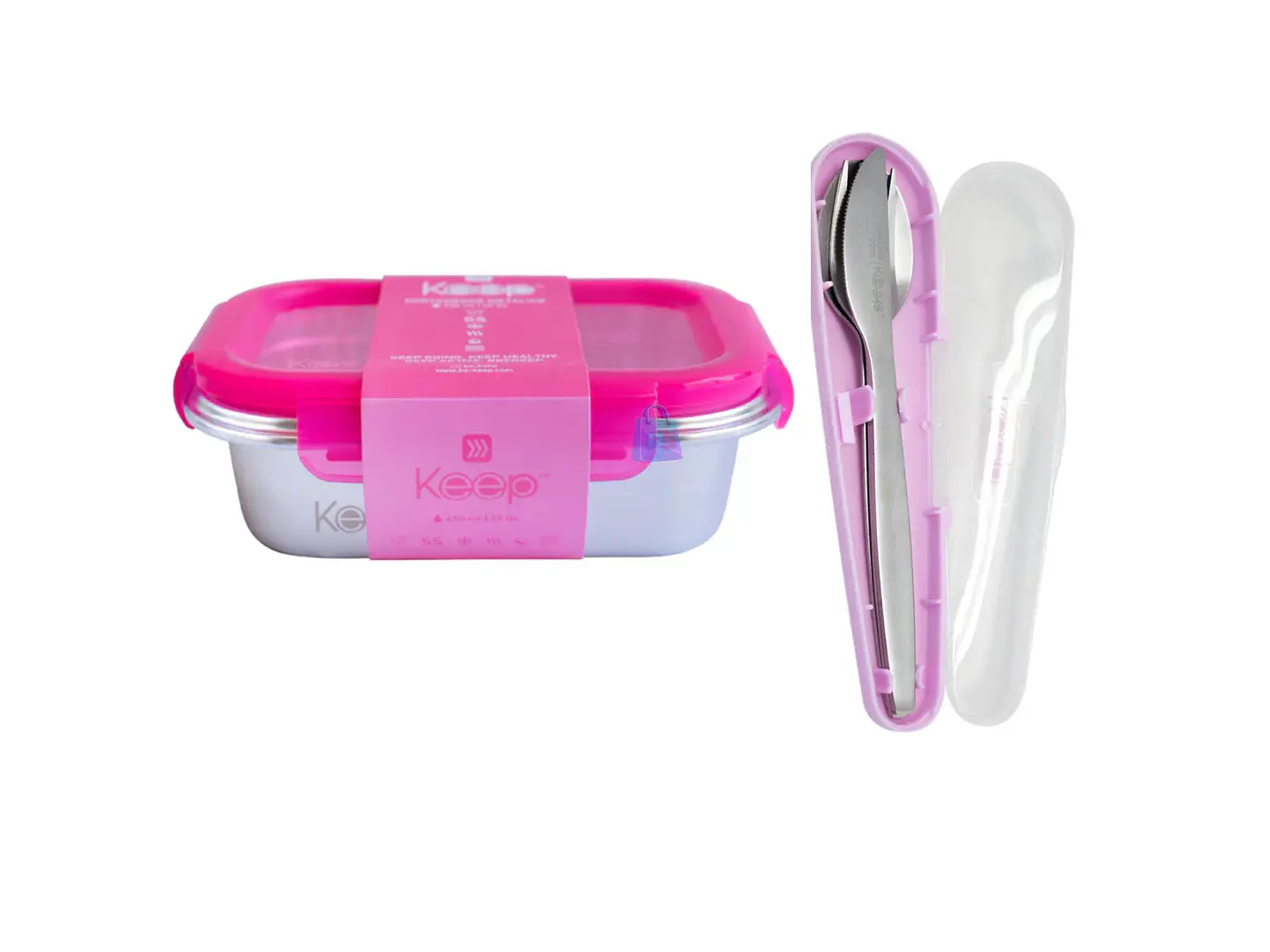 Hermético Keep 650ml Acero + Cubiertos On The Go - PS 15