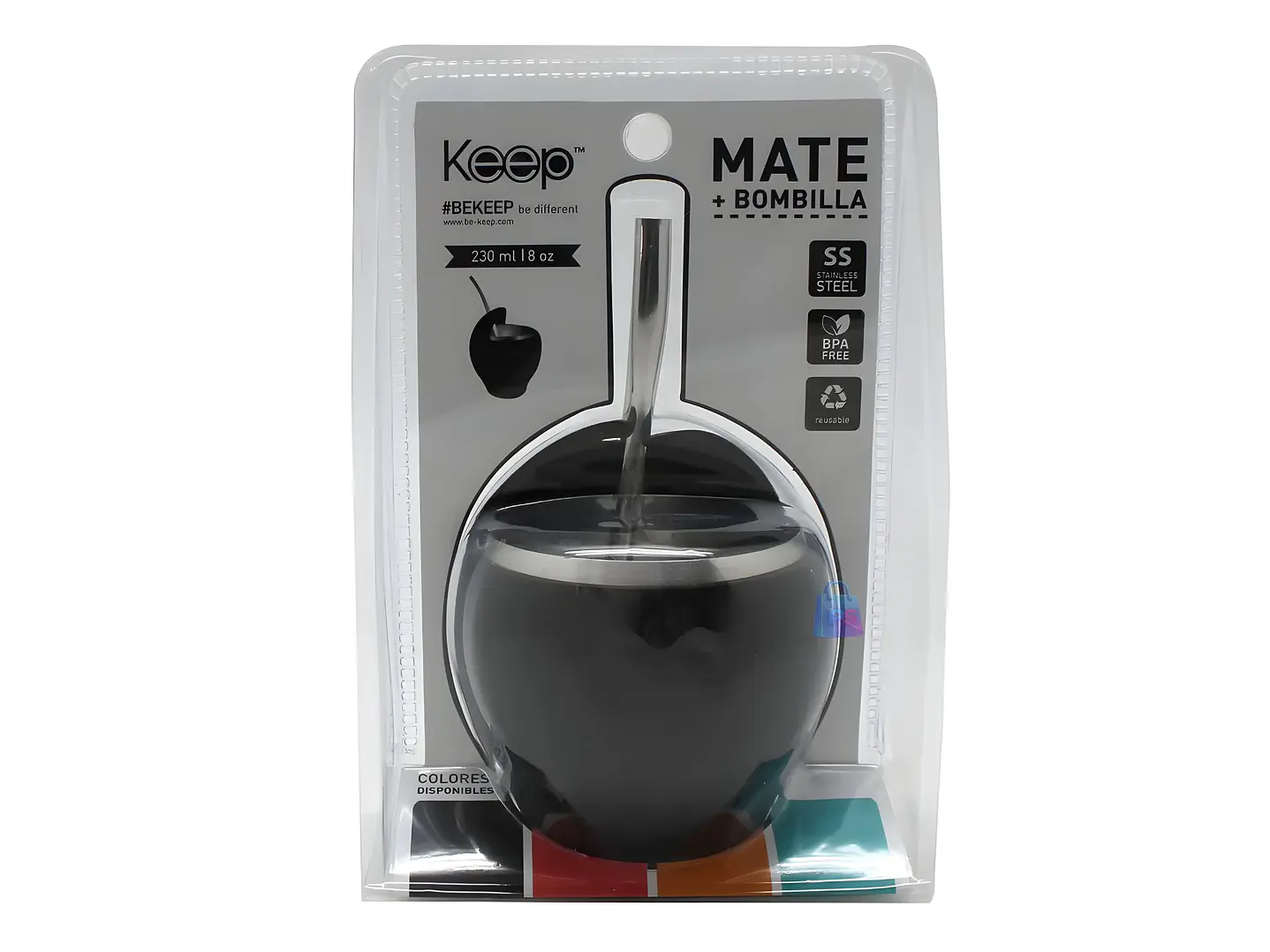 Mate Acero Inoxidable 230ml con Bombilla Colores - PS 12