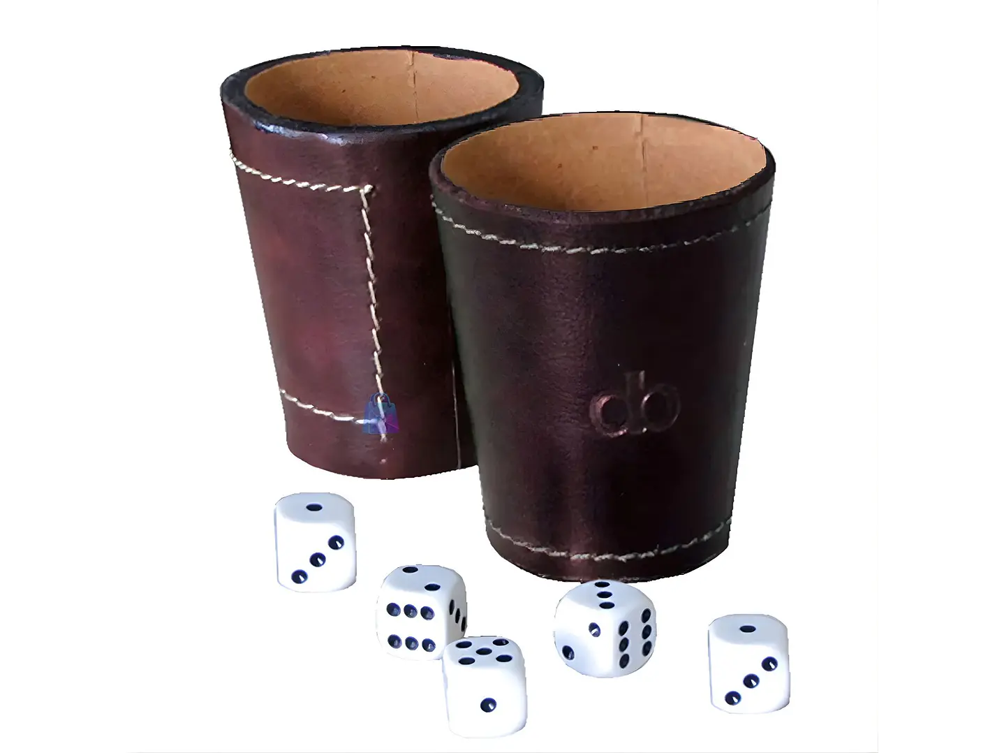 Vaso Cacho Cuero Dommo Burano Café + 5 Dados - PS 1