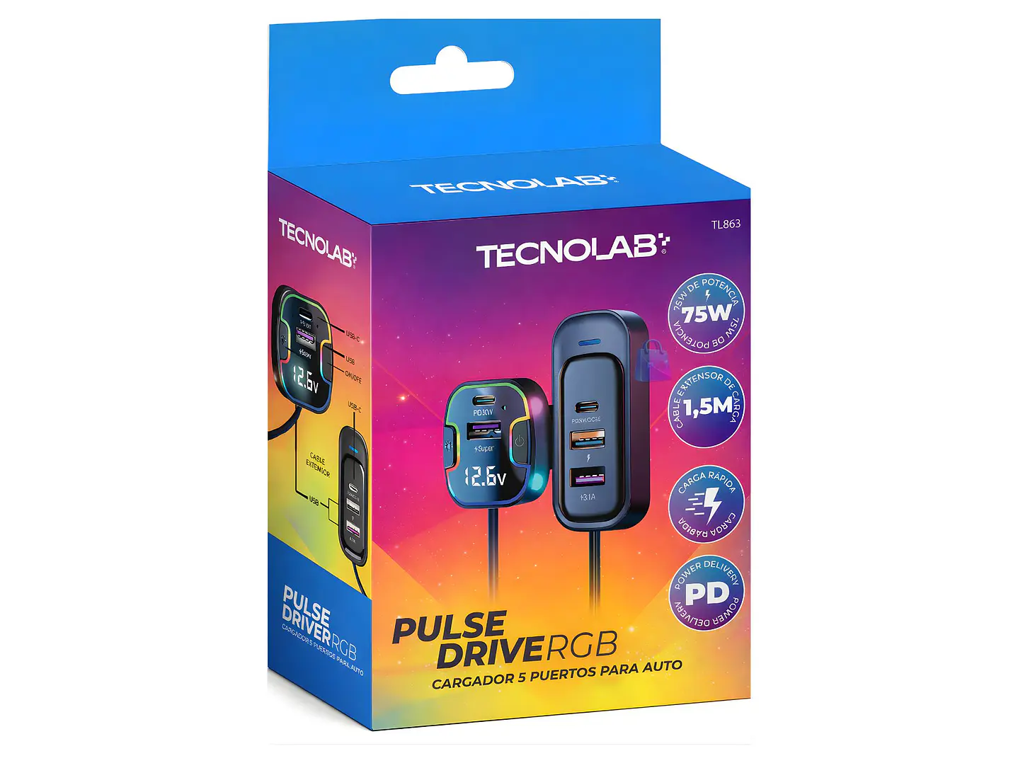 Cargador Auto 75W Multipuerto PD QC + Cable - PS 4