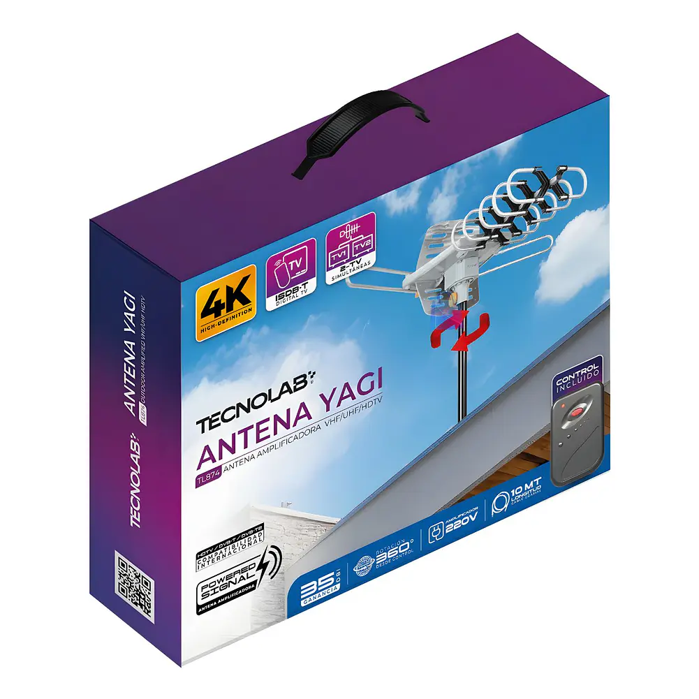 Antena TV Con Motor 360 Grados VHF UHF HD con Control - PS 4