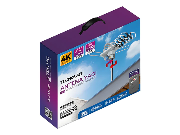 Antena TV Con Motor 360 Grados VHF UHF HD con Control - PS 4