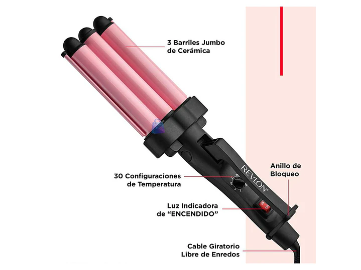 Ondulador Waver Revlon 3 Barriles Jumbo Rosa Pro - PS 3