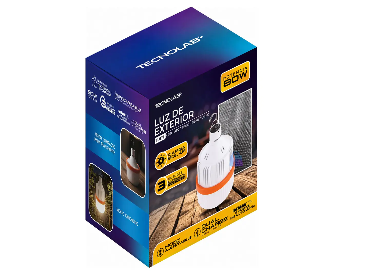 Lámpara Solar Emergencia 80W Recargable USB C LED - PS 3