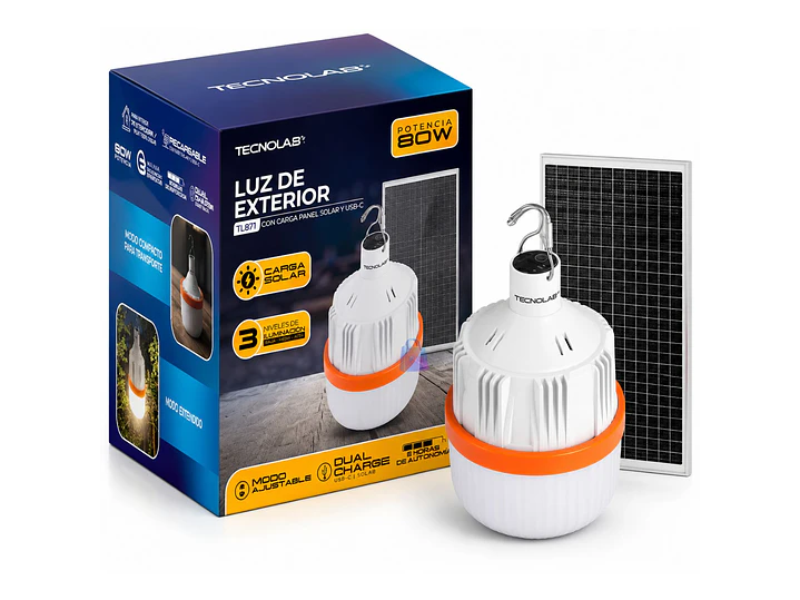 Lámpara Solar Emergencia 80W Recargable USB C LED - PS 2
