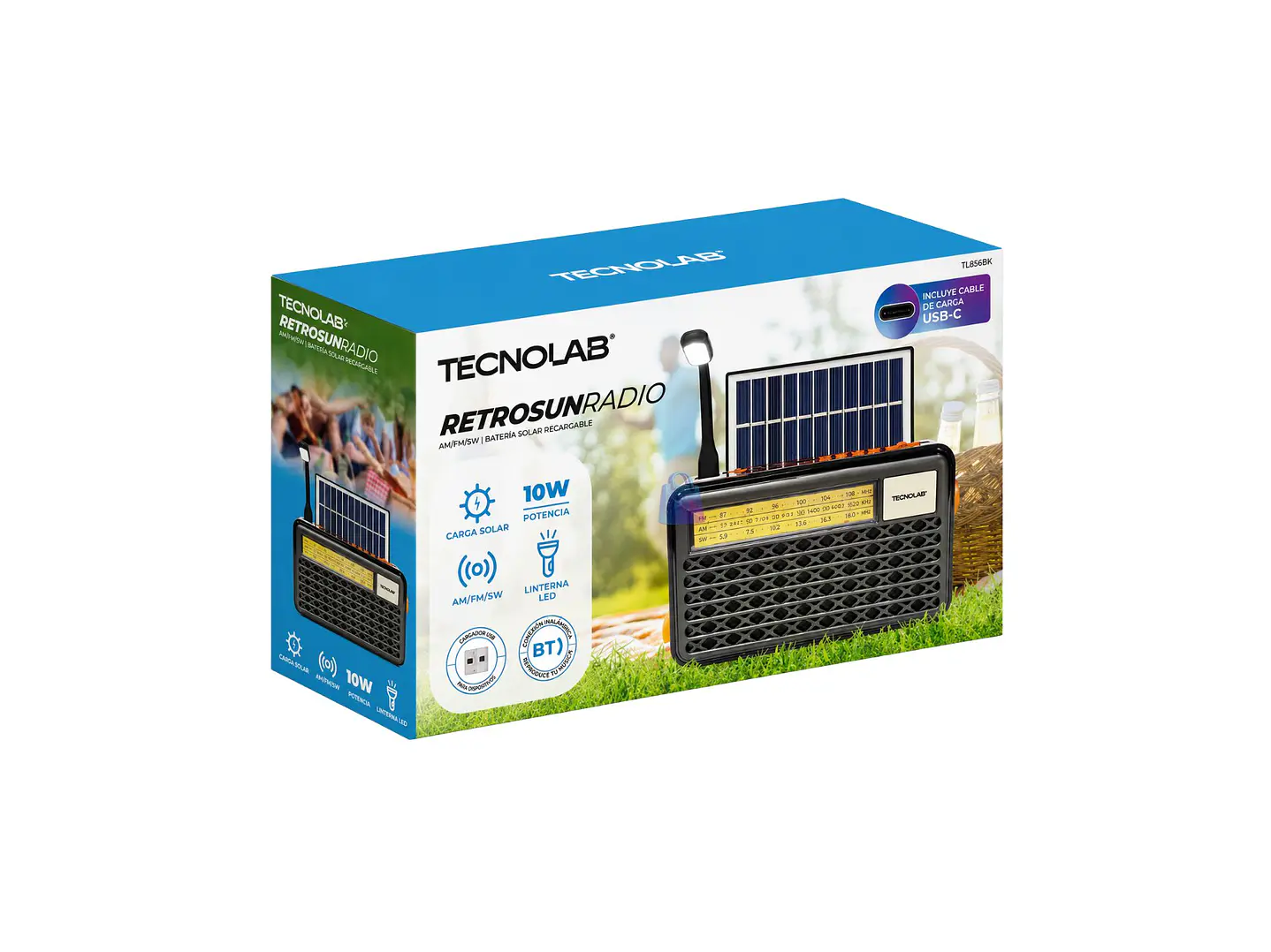 Radio Retro Solar Bluetooth FM AM USB Linterna Colores - PS 4