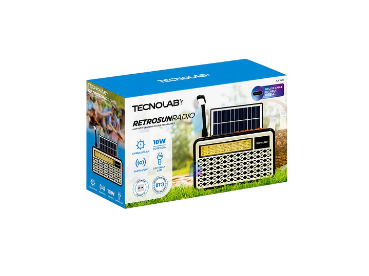 Radio Retro Solar Bluetooth FM AM USB Linterna Colores - PS 8