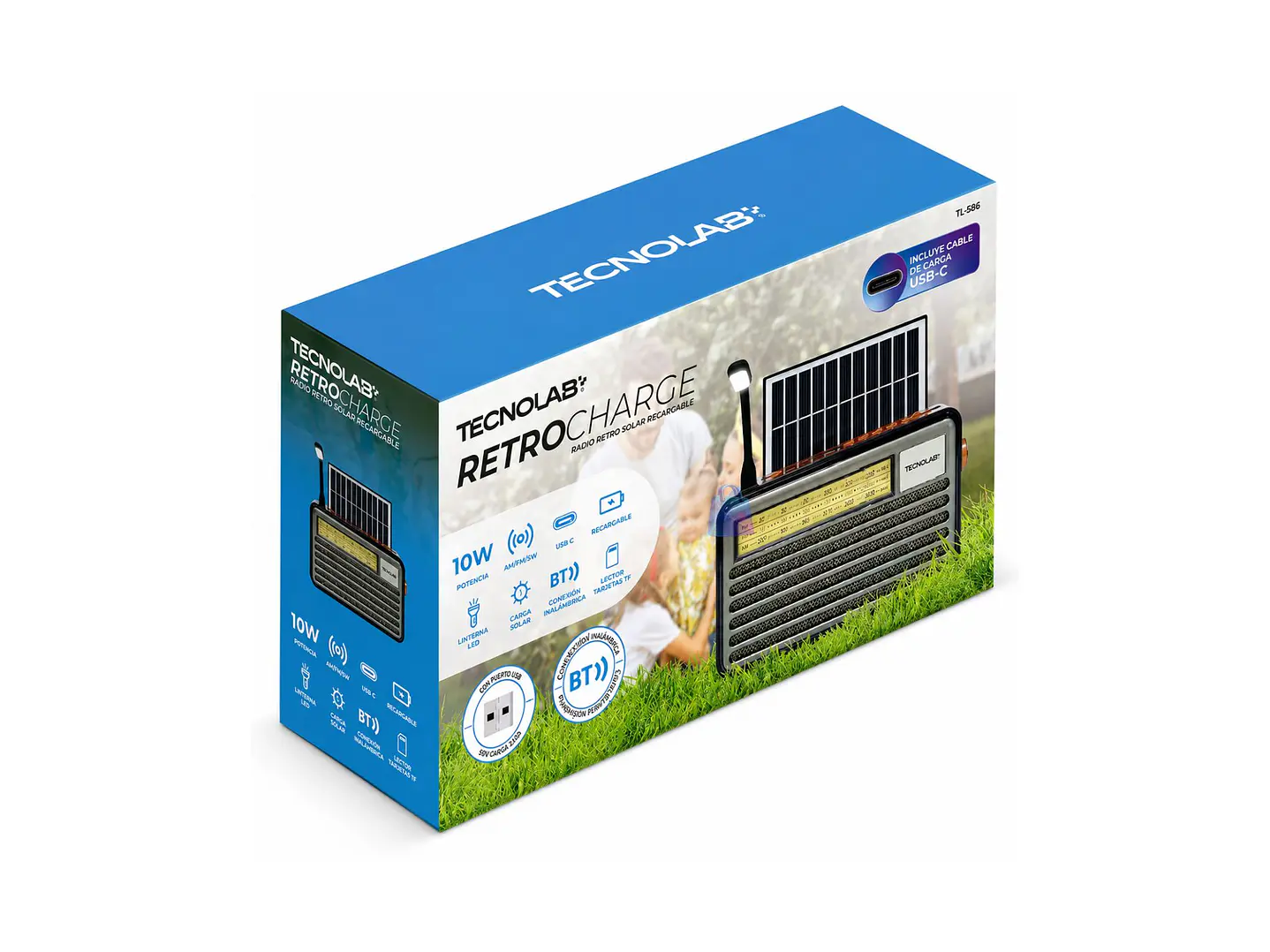 Radio Retro Solar Bluetooth FM AM SW USB Tipo C 10W - PS 5