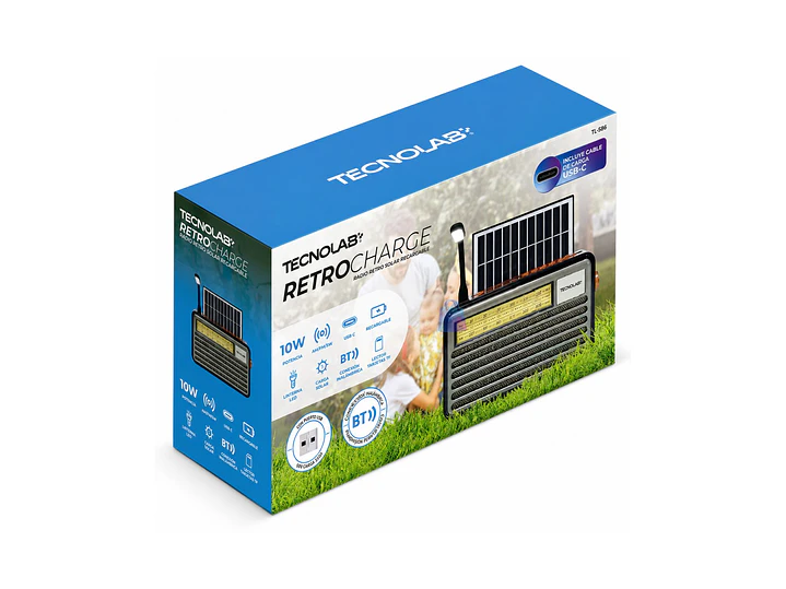 Radio Retro Solar Bluetooth FM AM SW USB Tipo C 10W - PS 5