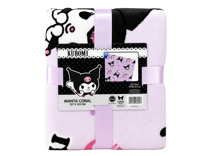 Manta Coral Diseño Kuromi 127x152cms Suave - PS 1