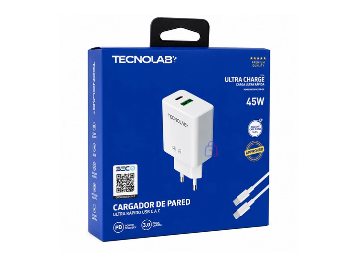 Cargador Rápido PD 45W QC 3.0 USB-C con Cable - PS 4