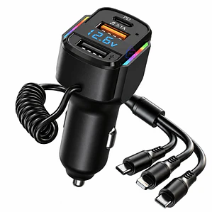 Cargador Auto RGB USB PD 36/65W Cable 3 en 1 - PS