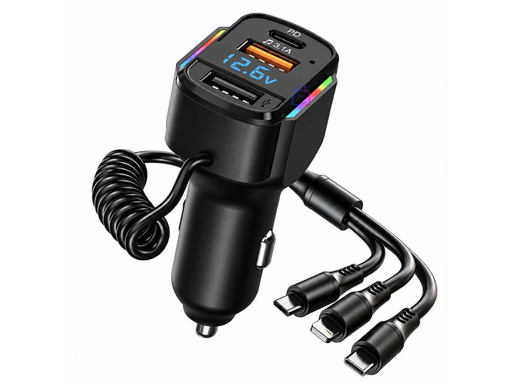 Cargador Auto RGB USB PD 36/65W Cable 3 en 1 - PS 1