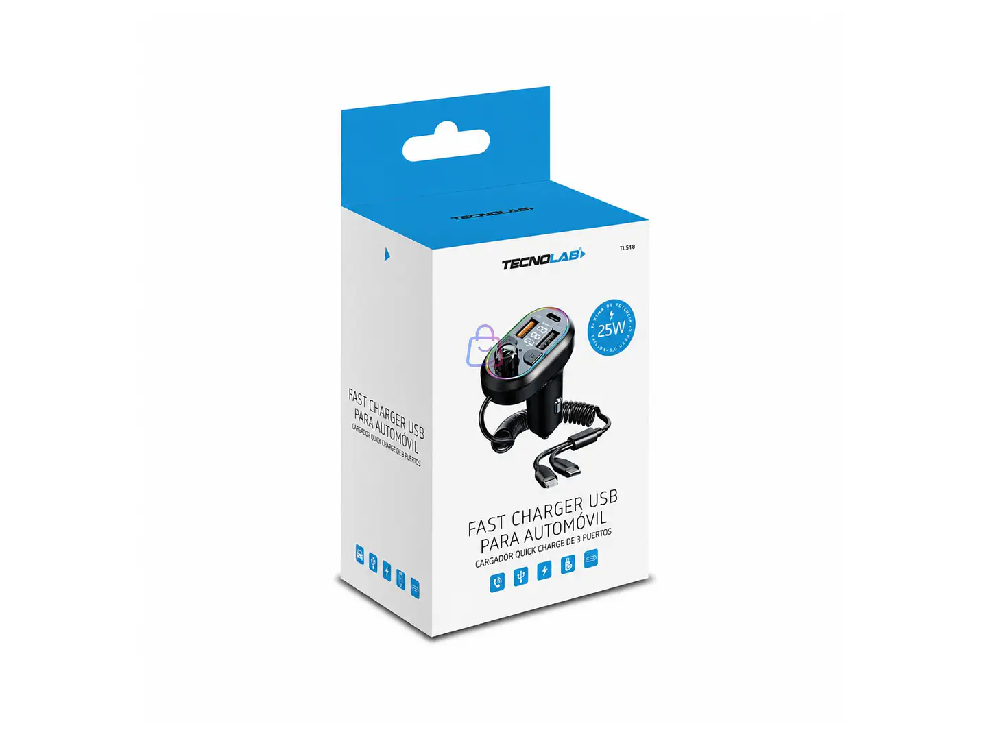 Cargador Auto Bluetooth 5.0 FM RGB PD25W 3 Puertos - PS 4