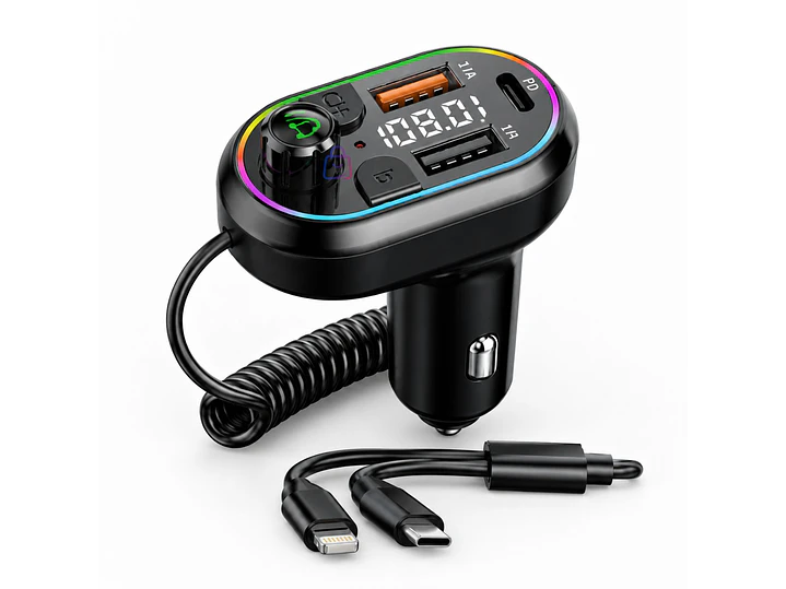 Cargador Auto Bluetooth 5.0 FM RGB PD25W 3 Puertos - PS 3