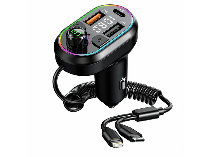 Cargador Auto Bluetooth 5.0 FM RGB PD25W 3 Puertos - PS 1