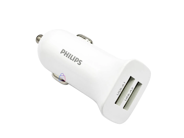 Cargador Auto Philips 12V Blanco 2 USB 12W - PS 1